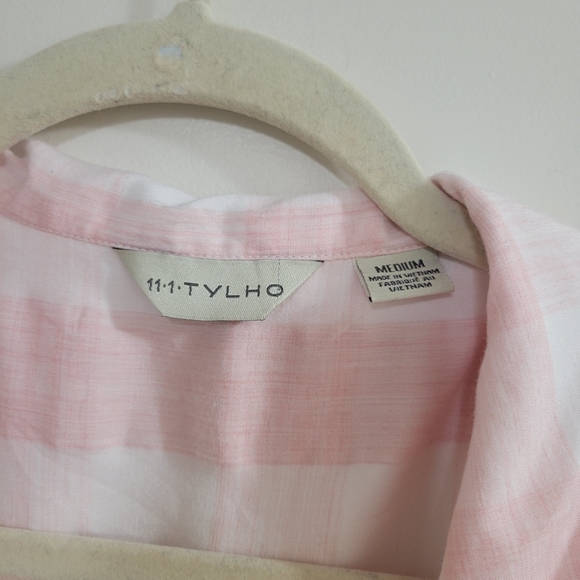 Anthropologie 11•1•tylho pink white plaid faux wrap dress M - Picture 5 of 6